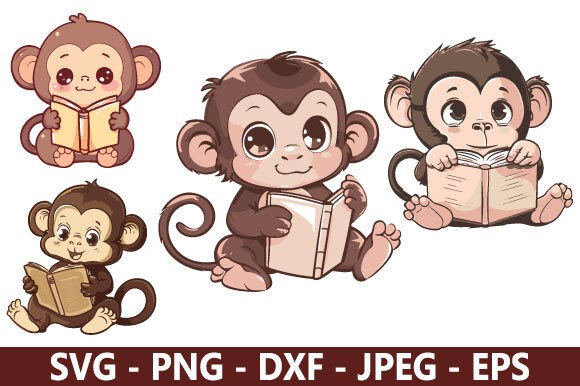 Adorable Monkey Reading Book SVG: A Creative Asset