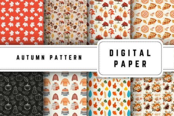 Autumn Pattern Digital Papers for Fall Projects