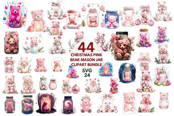 Christmas Pink Bear Mason Jar Clipart: A Versatile Design for Holiday Projects