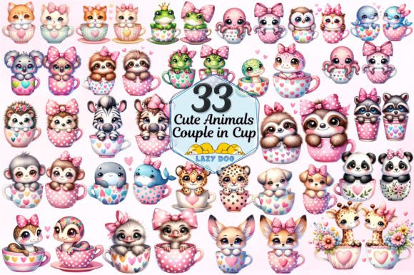 Cute Animals Couple in Cup: Adorable Duos for All