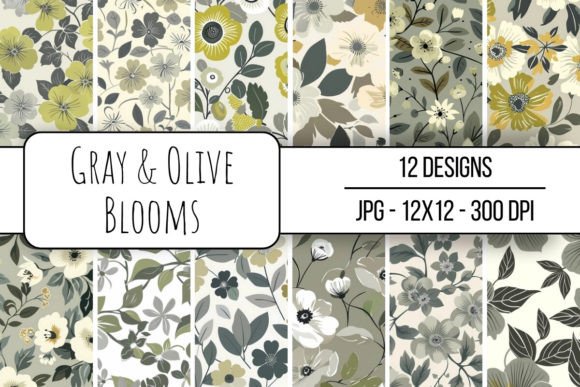 Gray Olive Blooms Seamless Pattern