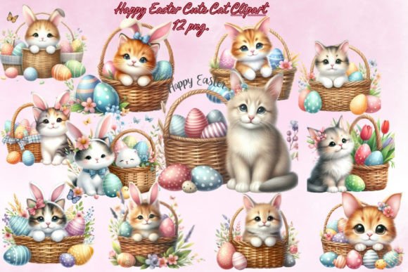 Happy Easter Cute Cat Bunny Clipart: A Fresh Take on Seasonal Design