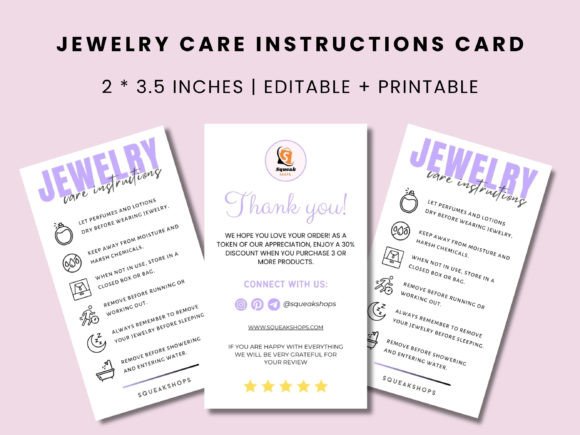 Jewelry Care Instructions Card Template