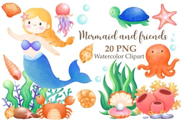 Mermaid and Friends Watercolor Clipart Brings a Splash of Whimsy to Real Projects