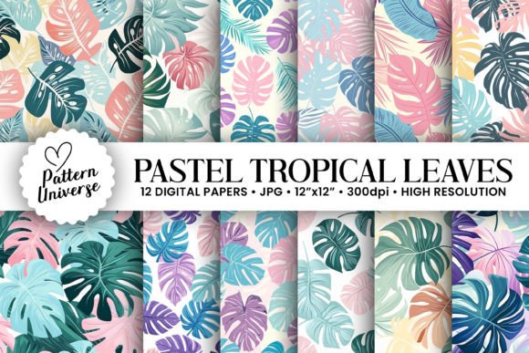 Pastel Tropical Leaves Seamless Patterns