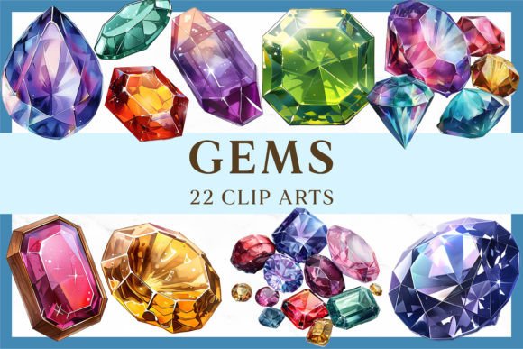 Watercolor Gems Sublimation Clipart PNG